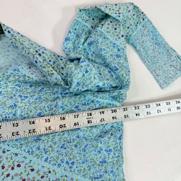 Flying High Foot Path Trading Top Women Large Blue Blouse Cottagecore Patchwork - Picture 4 of 8